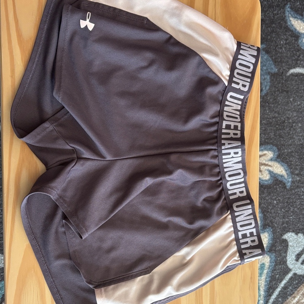 Under Armour Dark Charcoal and pink Athletic Shorts with  Logo Waistband